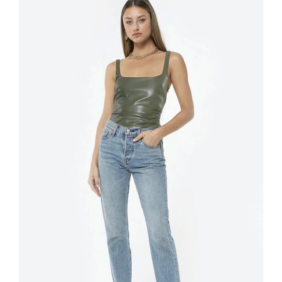 Olive Green Leather Bodysuit - Picture 2 of 3